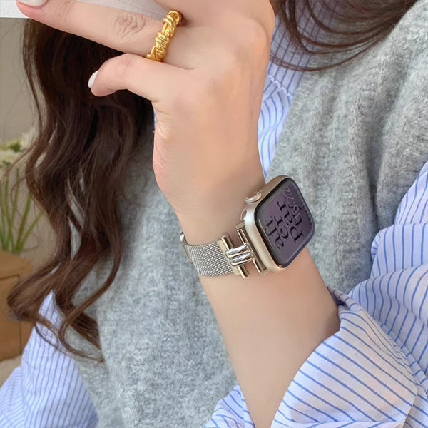 セリーヌ風 アップル ウォッチ バンド ブランド 人気 男性 apple watch S10 シリーズ バンド 蒸れ ない ステンレス バンド おしゃれ ビジネス向け iwatch カバー ループ 春 メッシュ